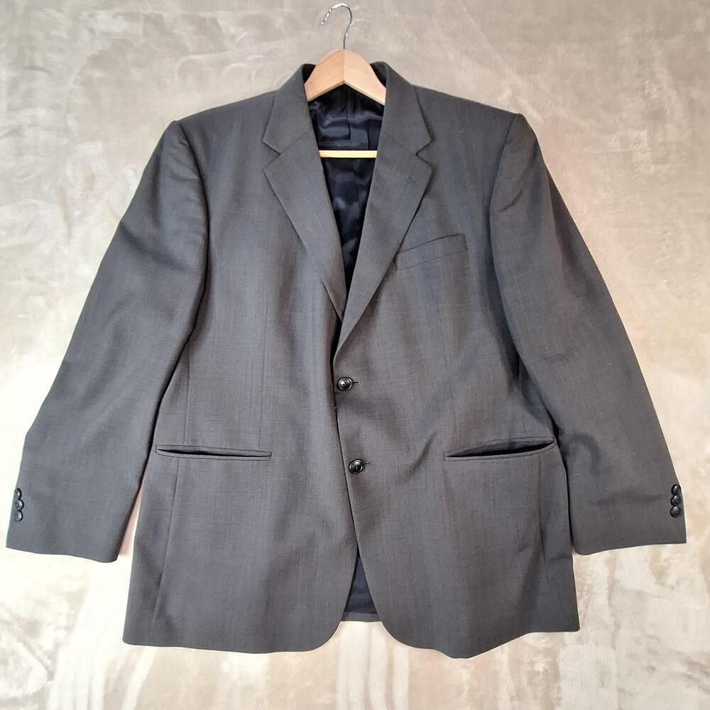 David Taylor Suit Jacket Mens 46R Gray Poly Wool Single Vent 2 Button Formal